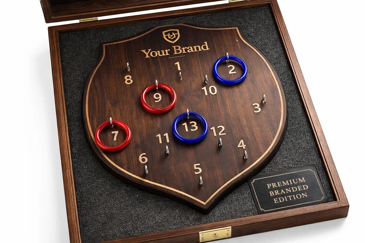 Premium branded hook and ring toss game